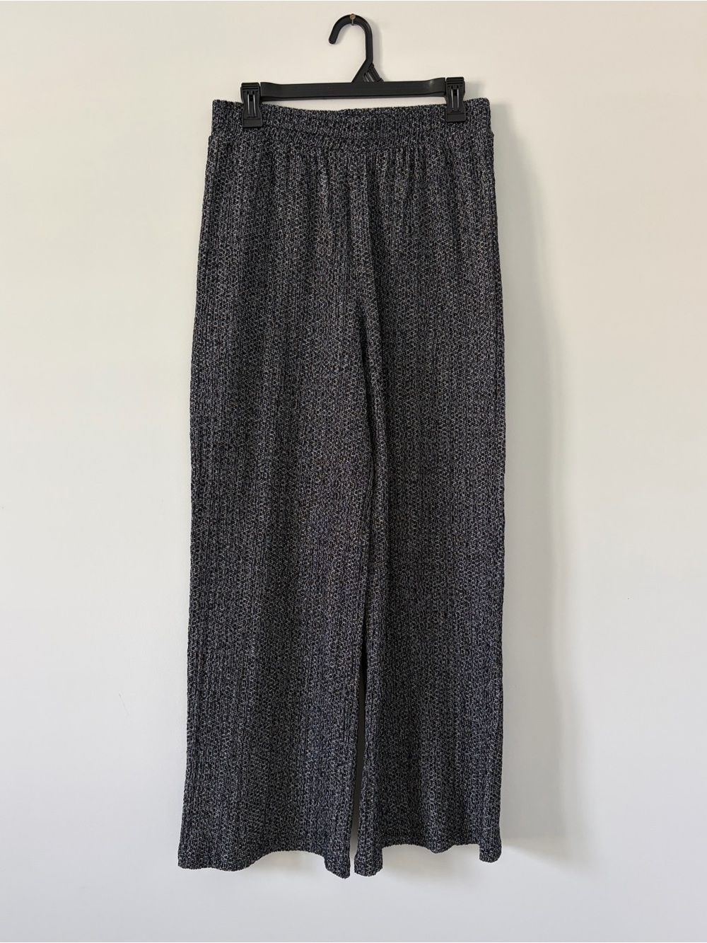 Zara High Rise Pull On Wide Leg Textured Trouser Office Pants Black White M